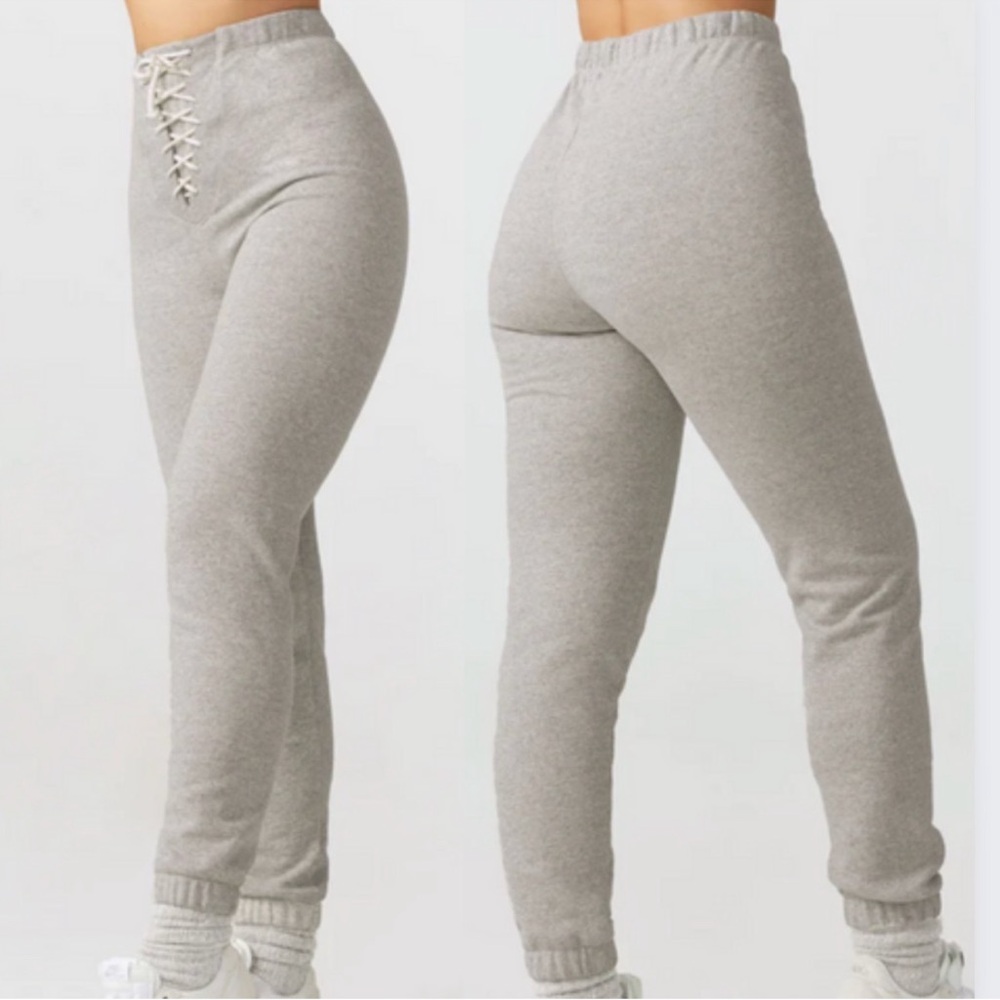 NWT Joah Brown Lace Up Jogger Classic Grey French Terry